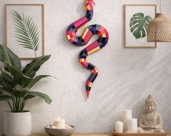 Serpent papercraft PDF, sculpture serpent papier 3D DIY, décoration murale serpent low poly, modèle papercraft à imprimer