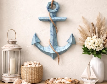 Anchor papercraft PDF, DIY marine wall decor, low poly 3D printable template