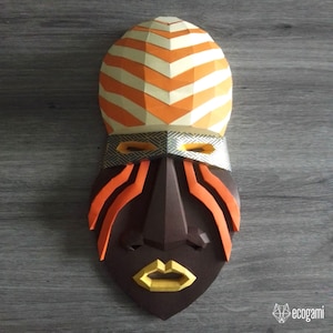 Máscara africana escultura papercraft, rompecabezas 3D imprimible, plantilla PDF papercraft para hacer tu decoración africana