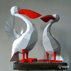 Scultura di pellicani in carta, puzzle 3D stampabile, modello Pdf in carta per realizzare la tua decorazione di pellicani