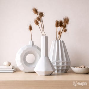 Set de vases papercraft PDF, vases papier 3D DIY, décoration moderne minimaliste, modèle à imprimer