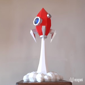 Rocket launching papercraft sculpture, printable 3D puzzle, papercraft Pdf template to make your spaceship miniature