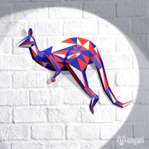 Kangaroo papercraft trophy, printable 3D puzzle, papercraft Pdf template to make your Australia wall decor image 4