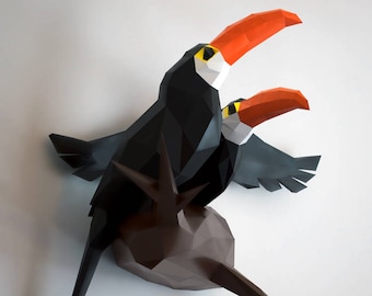 Toucan papercraft sculpture, printable 3D puzzle, papercraft Pdf template to make your toucan art