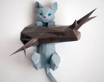 Scultura di gatto in carta, puzzle 3D stampabile, modello Pdf in carta per realizzare la tua scultura di gatto di carta