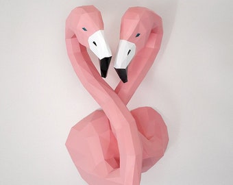 Flamingo papercraft sculpture, printable 3D puzzle, papercraft Pdf template to make your flamingo wall art