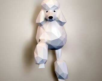 Poodle papercraft sculpture, printable 3D puzzle, papercraft Pdf template to make your poodle dog wall décor
