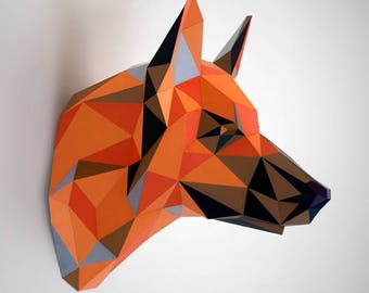 German Shepherd papercraft sculpture, printable 3D puzzle, papercraft Pdf template to make your Shepherd dog wall décor