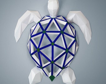 Sea turtle papercraft sculpture, printable 3D puzzle, papercraft Pdf template to make your marine life decor