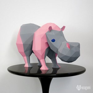 Hippo papercraft sculpture, printable 3D puzzle, papercraft Pdf template to make your hippo sculpture