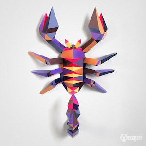 Scorpion papercraft sculpture, printable 3D puzzle, papercraft Pdf template to make your scorpion wall decor