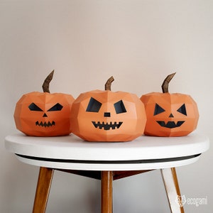 Halloween pumpkins papercraft sculpture, printable 3D puzzle, papercraft Pdf template to make your DIY Halloween decor