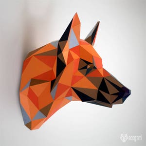 German Shepherd papercraft sculpture, printable 3D puzzle, papercraft Pdf template to make your Shepherd dog wall décor