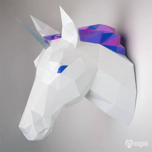 Unicorn papercraft sculpture, printable 3D puzzle, papercraft Pdf template to make your unicorn wall decor