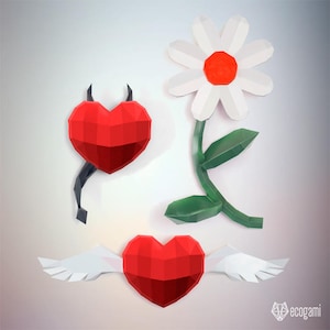 Saint Valentine papercraft trophy, printable 3D puzzle, papercraft Pdf template to make your lovers day wall decor