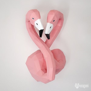 Flamingo papercraft sculpture, printable 3D puzzle, papercraft Pdf template to make your flamingo wall art