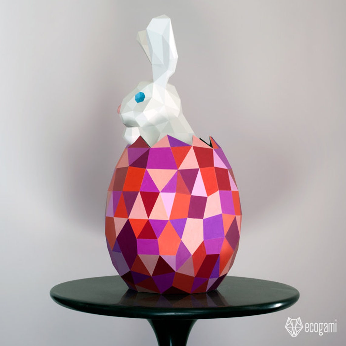 Easter Rabbit Egg Papercraft PDF, DIY 3D Paper Sculpture, Low Poly ...