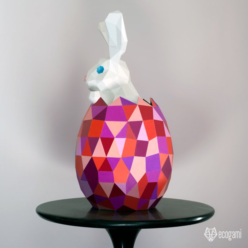 Easter Rabbit Egg Papercraft PDF, DIY 3D Paper Sculpture, Low Poly ...
