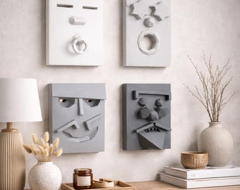 Faces papercraft PDF, DIY human head wall art, low poly 3D printable Template