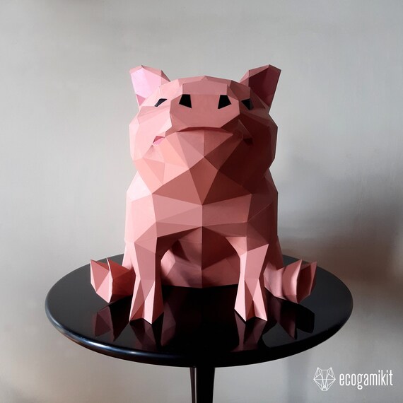 Pequeno Cerdo Escultura Papercraft 3d Kit De Bricolaje Para Etsy Espana