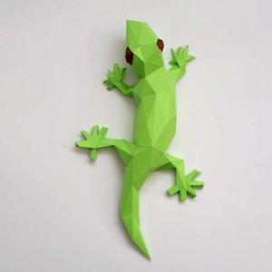 Scultura papercraft lucertola, puzzle 3D stampabile, modello Pdf papercraft per realizzare la tua decorazione murale con rettile