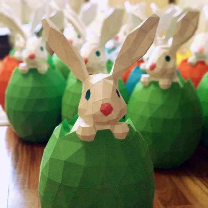 Easter Rabbit Egg Papercraft PDF, DIY 3D Paper Sculpture, Low Poly ...