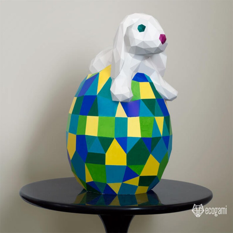 Osterhase-Ei-Skulptur Papercraft 3D-Puzzle druckbar Chef ...