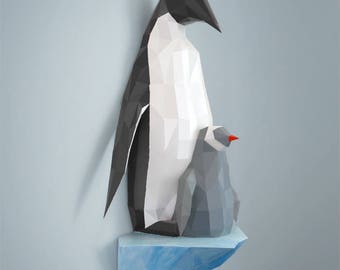 Penguin papercraft sculpture, printable 3D puzzle, 3D papercraft Pdf template to make your penguin wall art