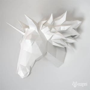 Unicorn papercraft sculpture, printable 3D puzzle, papercraft Pdf template to make your unicorn wall decor image 3