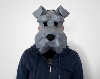 Schnauzer dog paper face mask template, printable papercraft Pdf template to make your dog face mask