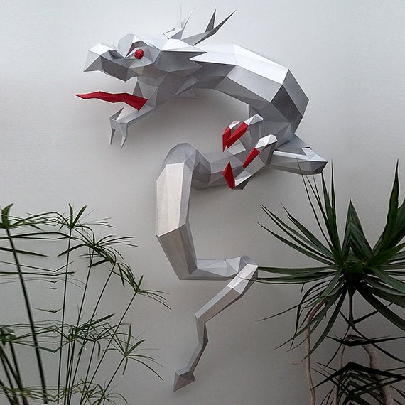 3d Chinese Dragon Papercraft Trophy Perfect For Your Wall Decor