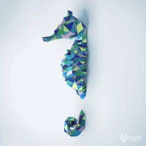 Seahorse papercraft sculpture, printable 3D puzzle, papercraft Pdf template to make your marine life decor