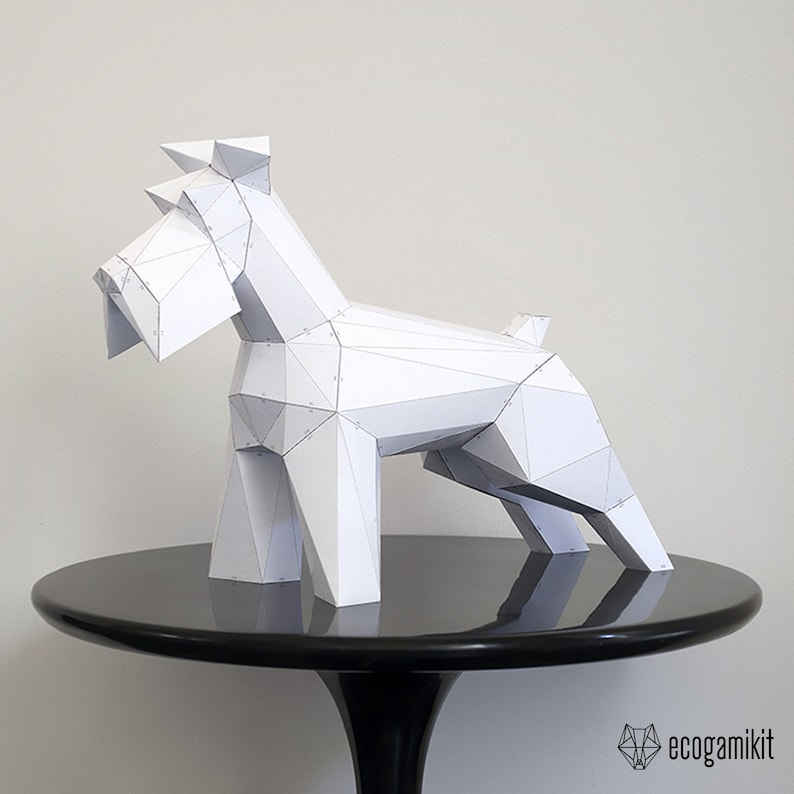 Sculpture de schnauzer papercraft 3D, kit de bricolage pour adultes, puzzle pour faire ton chien miniature image 1