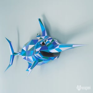 Swordfish papercraft sculpture, printable 3D puzzle, papercraft Pdf template to make your marine life decor