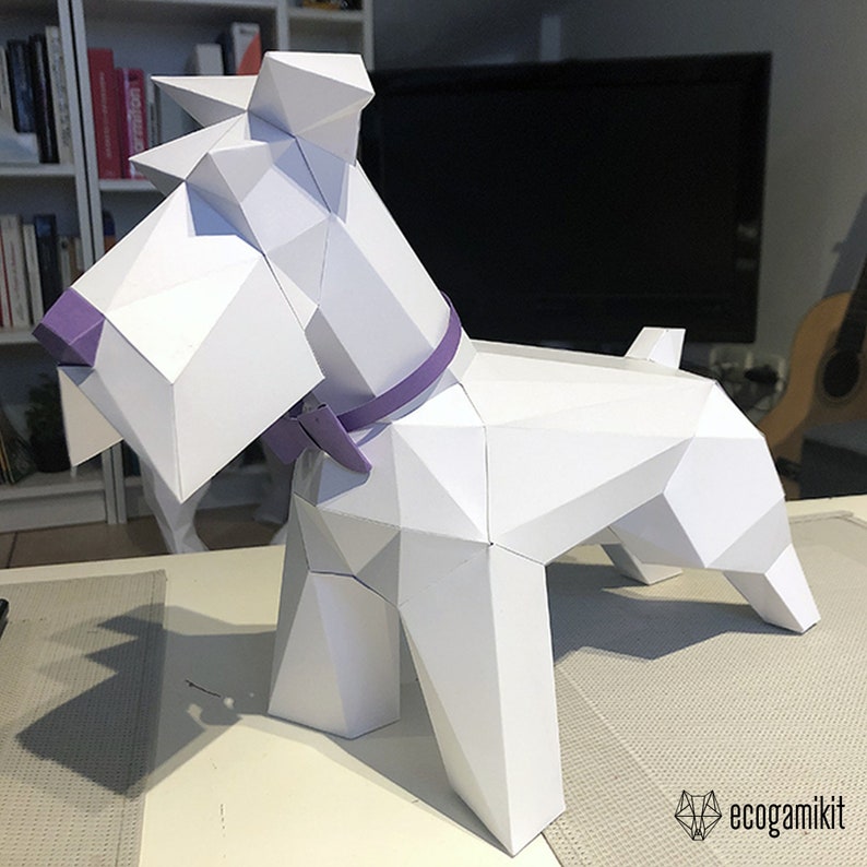 Sculpture de schnauzer papercraft 3D, kit de bricolage pour adultes, puzzle pour faire ton chien miniature image 3