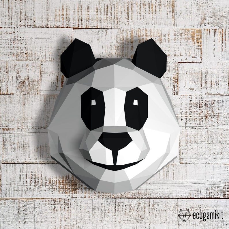 Panda scultura papercraft 3D, kit fai da te per adulti, puzzle per rendere la decorazione della parete del panda immagine 4