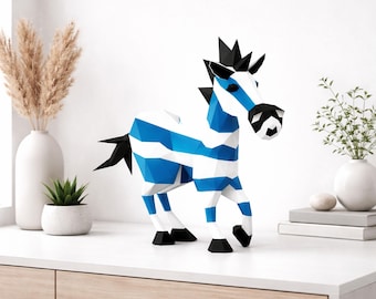 Zebra papercraft PDF, DIY 3D paper sculpture, low poly printable abstract animal template