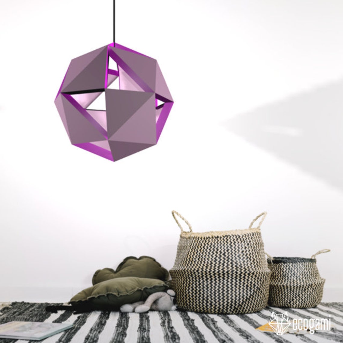 Modern Hanging Paper Lamp Shade Printable Lampshade GEO Etsy