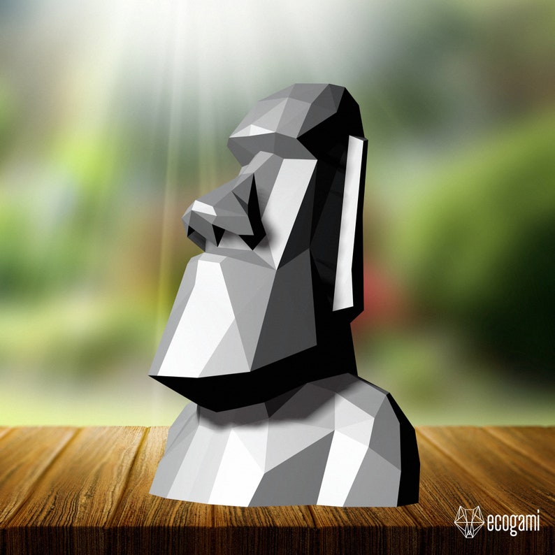 Moai stone head papercraft statue printable 3D puzzle Etsy