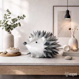 Igel Papierfigur PDF, DIY 3D Papierskulptur, niedrige Poly druckbare Tiervorlage