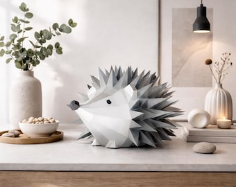 Hérisson papercraft PDF, sculpture hérisson papier 3D DIY, figurine animale low poly décoration nature