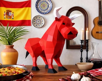 Bull papercraft PDF, DIY 3D paper sculpture, low poly printable abstract animal template
