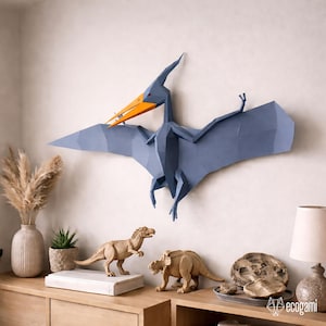Pterodáctilo papercraft PDF, escultura mural dinosaurio DIY 3D en papel, decoración pteranodon imprimible