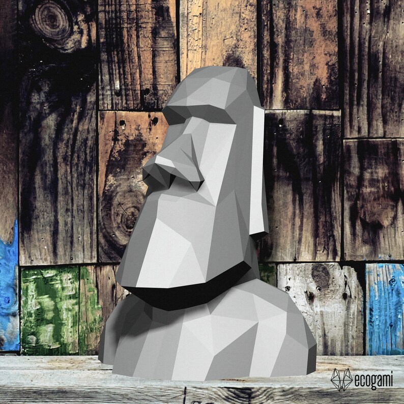 Moai stone head papercraft statue printable 3D puzzle Etsy