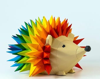 Hedgehog papercraft sculpture, printable 3D puzzle, papercraft Pdf template to make your hedgehog paper sculpture