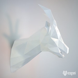 Testa di capra Papercraft | Puzzle 3D capra stampabile | Scultura di carta in kit fai da te | Modello PDF digitale della decorazione murale di capra