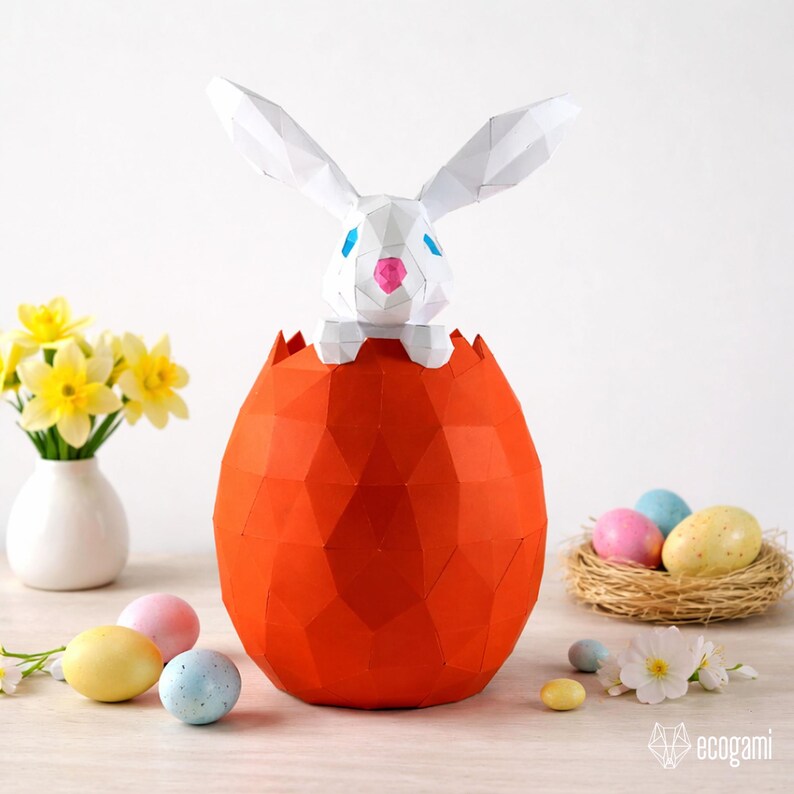 Easter Bunny Egg Papercraft Template – DIY Rabbit Egg Sculpture, Low ...