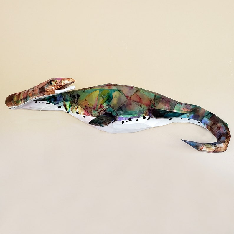 Plesiosaurus papercraft sculpture, printable 3D puzzle, papercraft Pdf template to make your own dinosaur artwork image 6