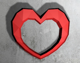 Scultura papercraft a cuore aperto, puzzle 3D stampabile, modello PDF papercraft per creare un'arte della parete del cuore