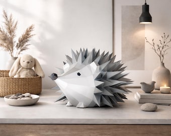 Igel Papierbausatz, DIY Papierskulptur 3D, Low Poly 3D Puzzle Bastelbogen